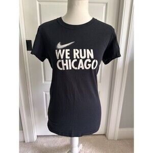 Nike Dri-Fit Cotton Shirt Womens S Black We Run Chicago Angel Wings Graphic Tee